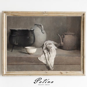 Antique Still Life Painting | Vintage Kitchen Art | Moody Wall Art | Vintage Art | Printable Wall Art | Digital Download | VESSELS | 403