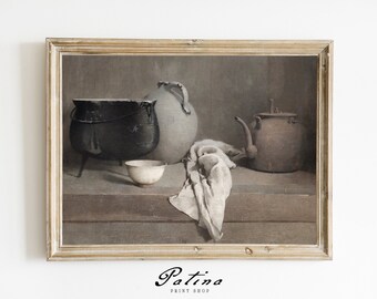 Antique Still Life Painting | Vintage Kitchen Art | Moody Wall Art | Vintage Art | Printable Wall Art | Digital Download | VESSELS | 403