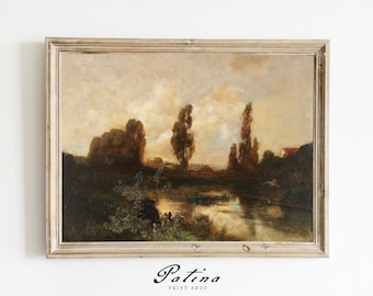 Vintage Landscape Painting | Country Landscape Print | Antique Painting | Farmhouse Decor | Printable Wall Art | GRASSY RIVER | 285