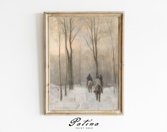 Vintage Winter Print | Farmhouse Winter Decor | Country Winter Art | Neutral Christmas | Vintage Printable | RIDERS | 543