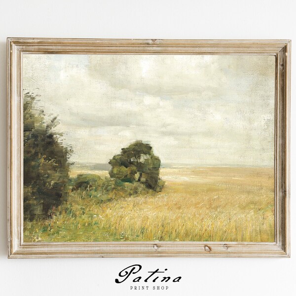 Cuadro de campo vintage / Impresión de paisaje antiguo / Decoración de casa de campo / Impresión artística de primavera / Arte mural imprimible / CAMPO DE TRIGO / 425