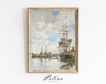 DOCKS | Boat Painting Vintage | Maritime Painting | Nautical Décor | Downloadable Art | Printable Wall Art | 205