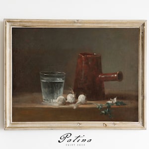 Stillleben Gemälde | Vintage Kunstdruck | Antikes Stillleben | Küchen Kunst | Bauernhaus Dekor | GLAS WASSER | 408