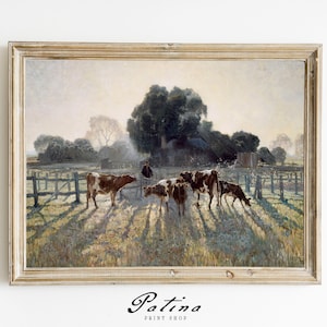 Cow Art Print | Farm Painting | Antique Cow Painting | Farmhouse Wall Art | Cow Printable | Downloadable Art | MORNING | 225