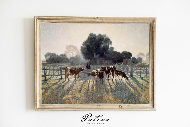 Cow Art Print | Farm Painting | Antique Cow Painting | Farmhouse Wall Art | Cow Printable | Downloadable Art | MORNING | 225 