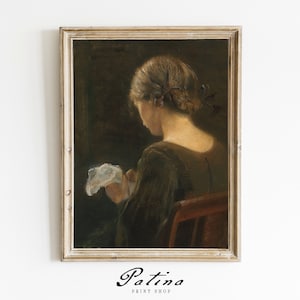 Vintage Portrait Painting Woman | Vintage Wall Art | Antique Print | Moody Downloadable Art | Printable Vintage Art | WOMAN SEWING | 327