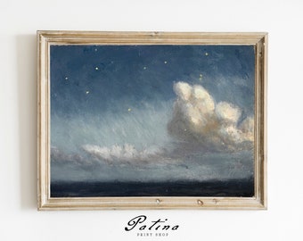 Nursery Cloud Print | Vintage Cloud Painting | Antique Nursery Decor | Nursery Wall Art | Digital Download | STARRY NIGHT | 464