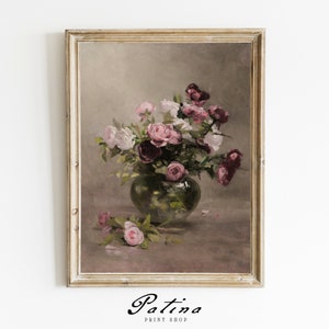 Vintage Roses Print | Rose Still Life Painting | Antique French Art | French Vintage Decor | Digital Download | PINK ROSES | 627