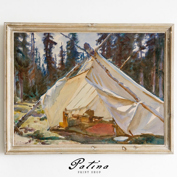 HOME BASE | Vintage Painting | Camping | Camp Tent | Forest Rustic Décor | Printable Wall Art | Downloadable Art | 271