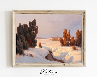 Vintage Winter Print | Winter Decor | Winter Landscape Painting | Farmhouse Holiday | Printable Wall Art | SUNNY WINTER DAY | 433