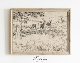 Vintage hjorttryck | Renteckning | Vintage renskiss | Julren | Juldekorationer | Julutskrivbar | DEER HILL | 61