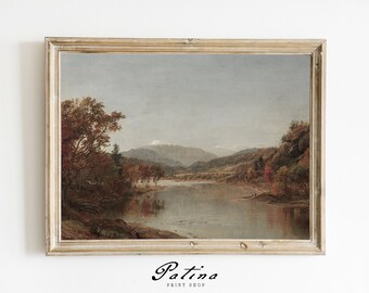 Impresión de paisaje otoñal / Pintura vintage de río / Decoración otoñal / Imprimible vintage / ORILLA DEL RÍO / 705