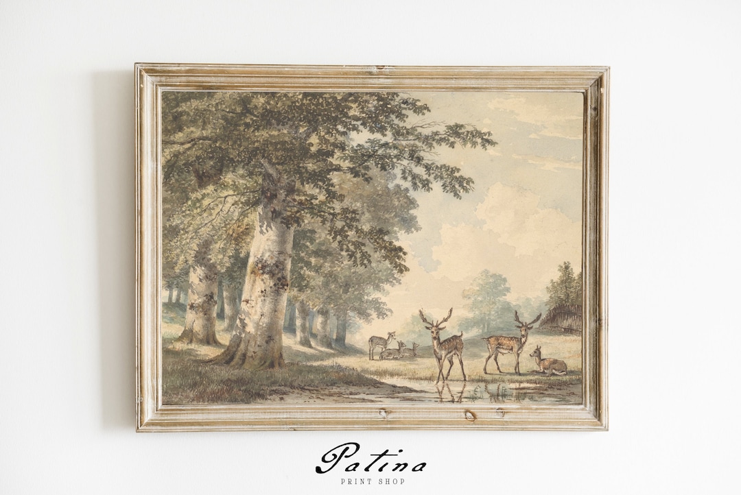 Vintage Deer Painting | Baby Deer Print | Nursery Wall Art | Woodland ...