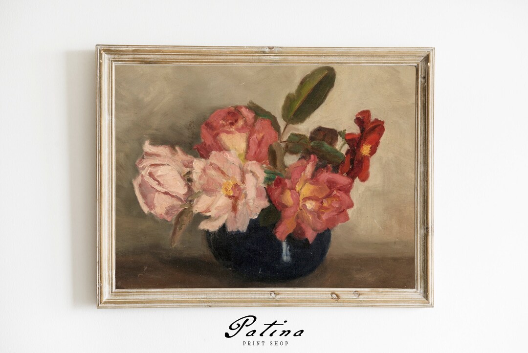 Vintage Floral Painting | Flower Still Life | Rose Art Print ...