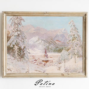 Verschneite Winterlandschaft | Vintage Druck | Antike Kunst | Weihnachten Urlaub Dekor | Druckbare Wandkunst | BAYERISCHER WINTER | 432