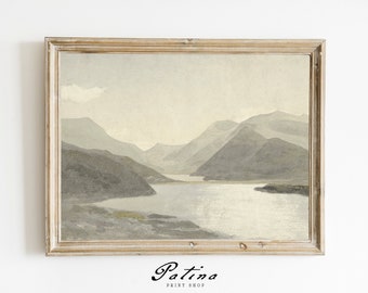 Vintage Lake Print | Antique Landscape Painting | Nature Art | Farmhouse Decor | Printable Wall Art | Digital Download | SUNLIT LAKE | 288