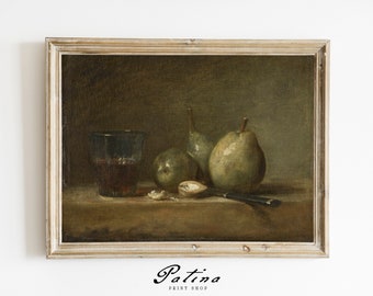 Peinture poire | nature morte aux fruits vintage | Impression alimentaire | Décor de peinture de cuisine | Art téléchargeable | Art mural imprimable | POIRES | 304