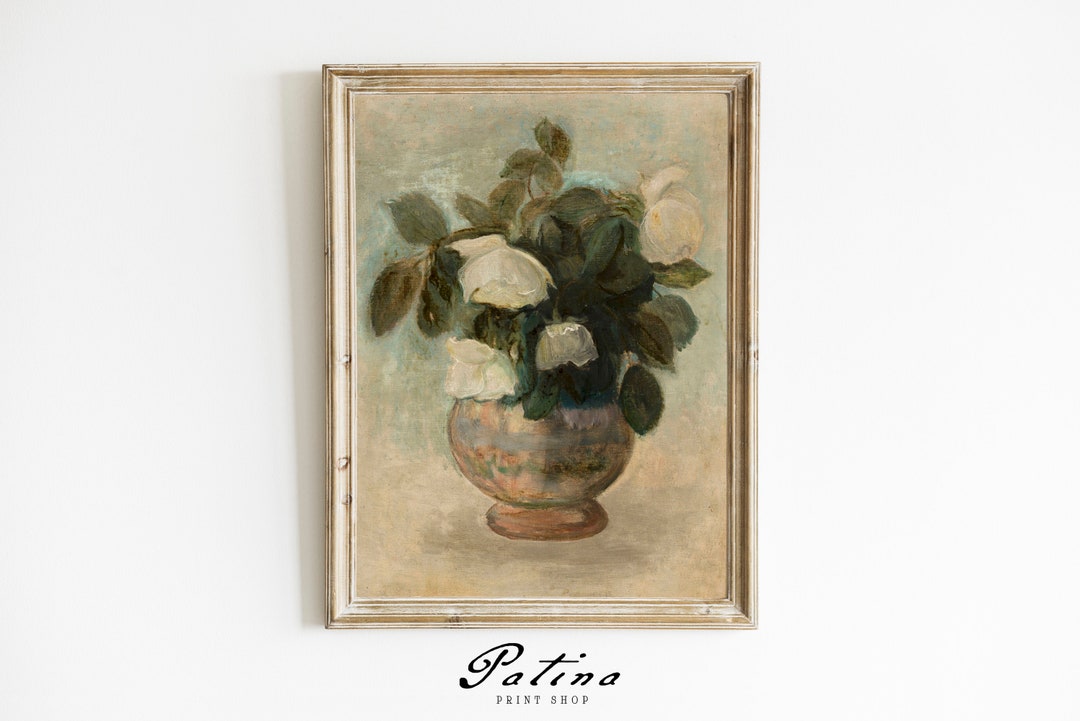 Vintage White Roses Print | Antique Floral Still Life | Flower Painting ...