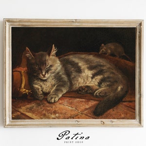 Vintage Cat Print | Animal Art | Antique Animal Painting | Printable Wall Art | Downloadable Art | GREY CAT | 402