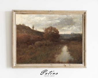 Fall Landscape Art Print | Vintage Autumn Painting | Nature Print | Farmhouse Country Decor | Fall Printable | POND | 481