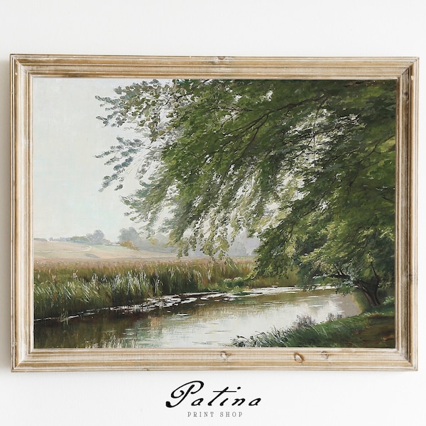 impression de paysage vintage | Peinture de forêt | Impression d'art antique | Décoration de ferme | Art mural imprimable | RUISSEAU FORESTIER | 294