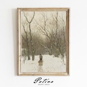 Winter Wald Landschaft Kunst | Vintage Weihnachtsdruck | Gedämpftes Neutrales Gemälde | Bauernhaus Winter | Druckbare Kunst | SAMMELHOLZ | 349