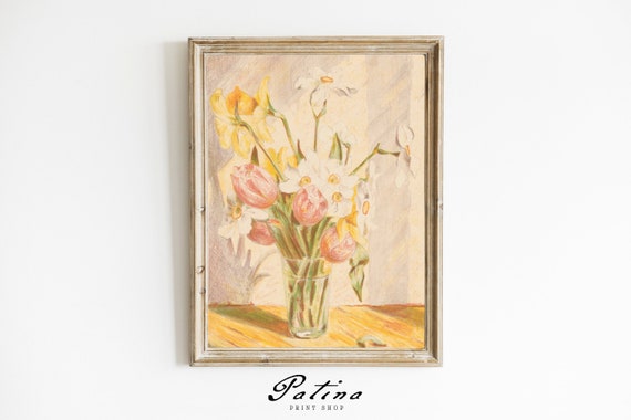 Flower Still Life | Vintage Art Print | Flower Painting | Spring Still Life | Spring Floral Decor | Printable Wall Art | SPRING TULIPS | 356