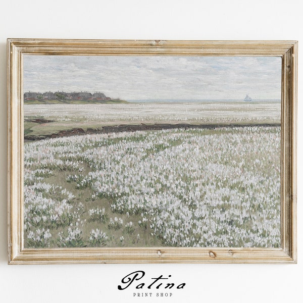 Vintage Spring Landscape Painting | Antique Prints | Spring Flowers | Country Farmhouse Decor | Printable Wall Art | FLOWER FIELD | 601