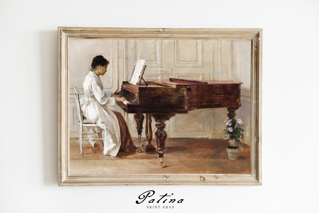 Woman Playing Paino Painting | Vintage Female Portrait | Antique Oil ...