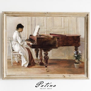 Woman Playing Paino Painting | Vintage Female Portrait | Antique Oil Painting | Piano Painting | Music Room Art | THE PIANO | 355
