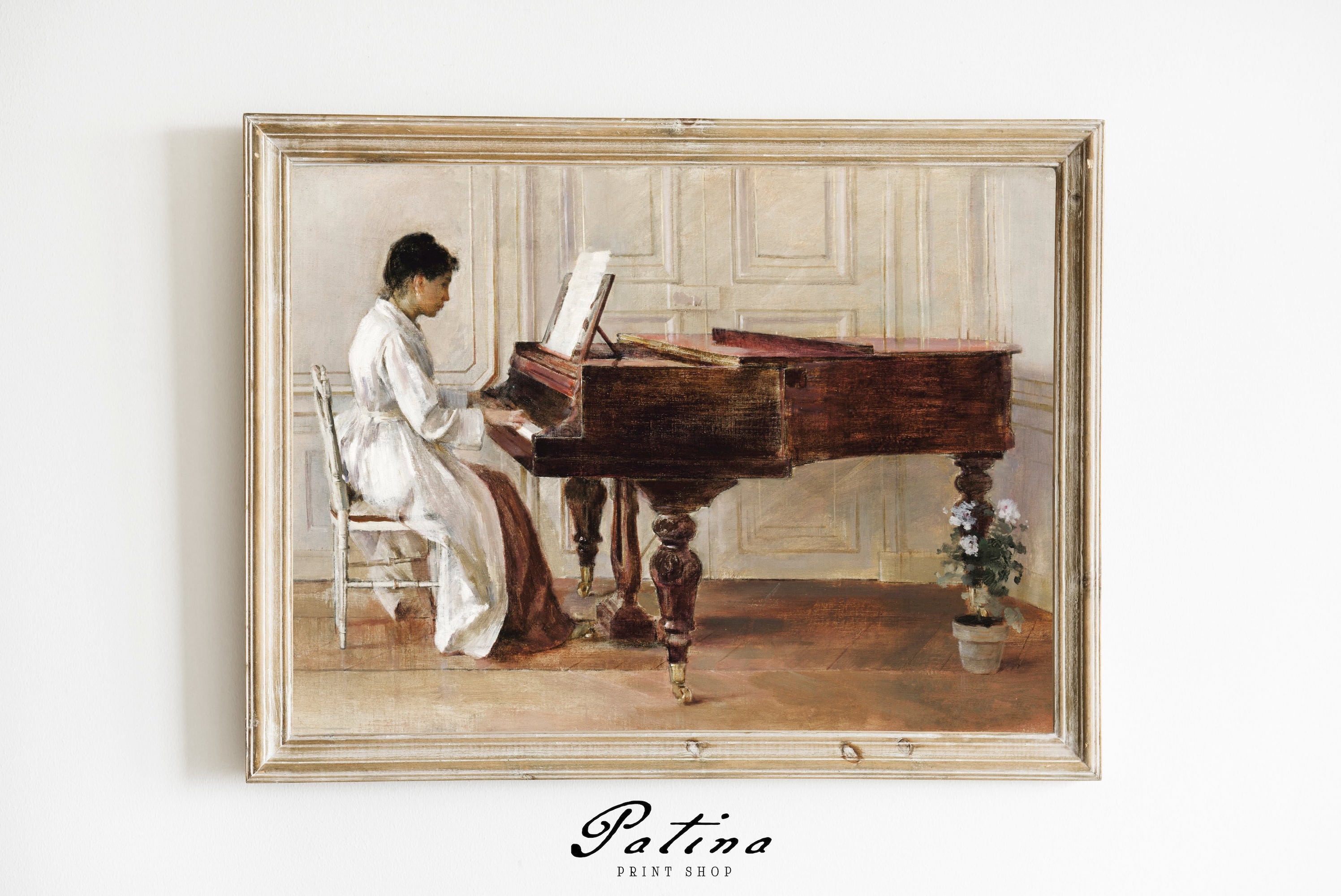 Woman Playing Paino Painting | Vintage Female Portrait | Antique Oil ...