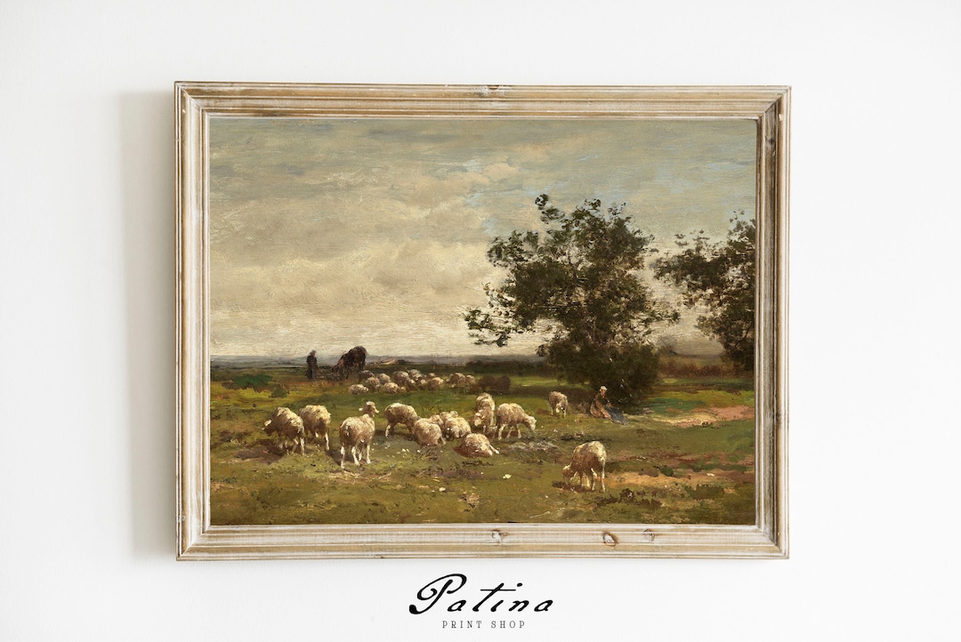 Sheep Landscape Art | Vintage Animal Painting | Farmhouse Wall Art ...