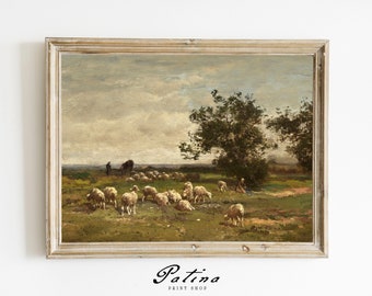 Sheep Landscape Art | Vintage Animal Painting | Farmhouse Wall Art | Nursery Décor | Downloadable Art | Sheep Printable | SHEEP | 231