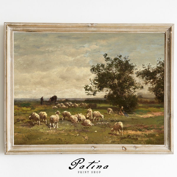 Sheep Landscape Art | Vintage Animal Painting | Farmhouse Wall Art | Nursery Décor | Downloadable Art | Sheep Printable | SHEEP | 231
