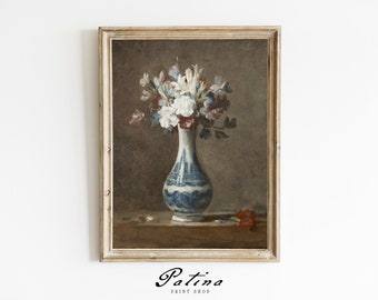 Vintage Flower Painting | Antique Still Life | Floral Art Print | French Farmhouse Decor | Printable Wall Art | VASE OF FLOWERS | 405
