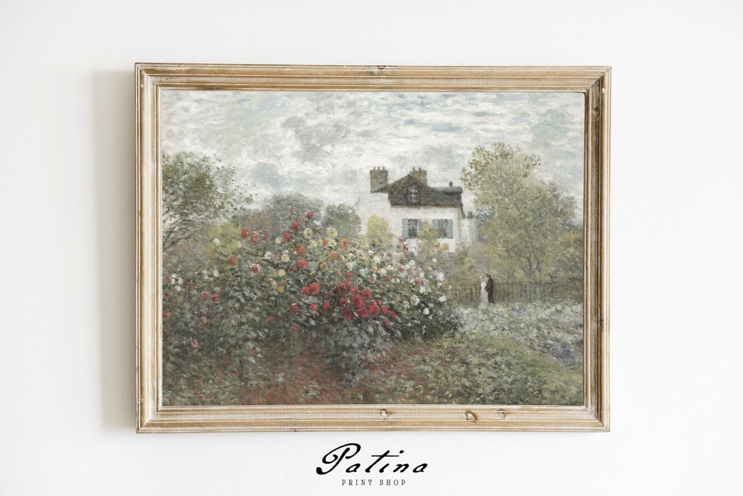 Vintage Garden Print | Garden Landscape Painting | French Cottage Decor ...