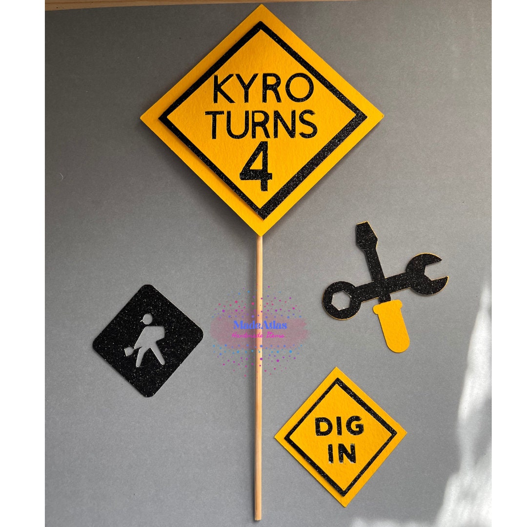 Construction Cake Topper Set Construction Sign Cake Topper Etsy