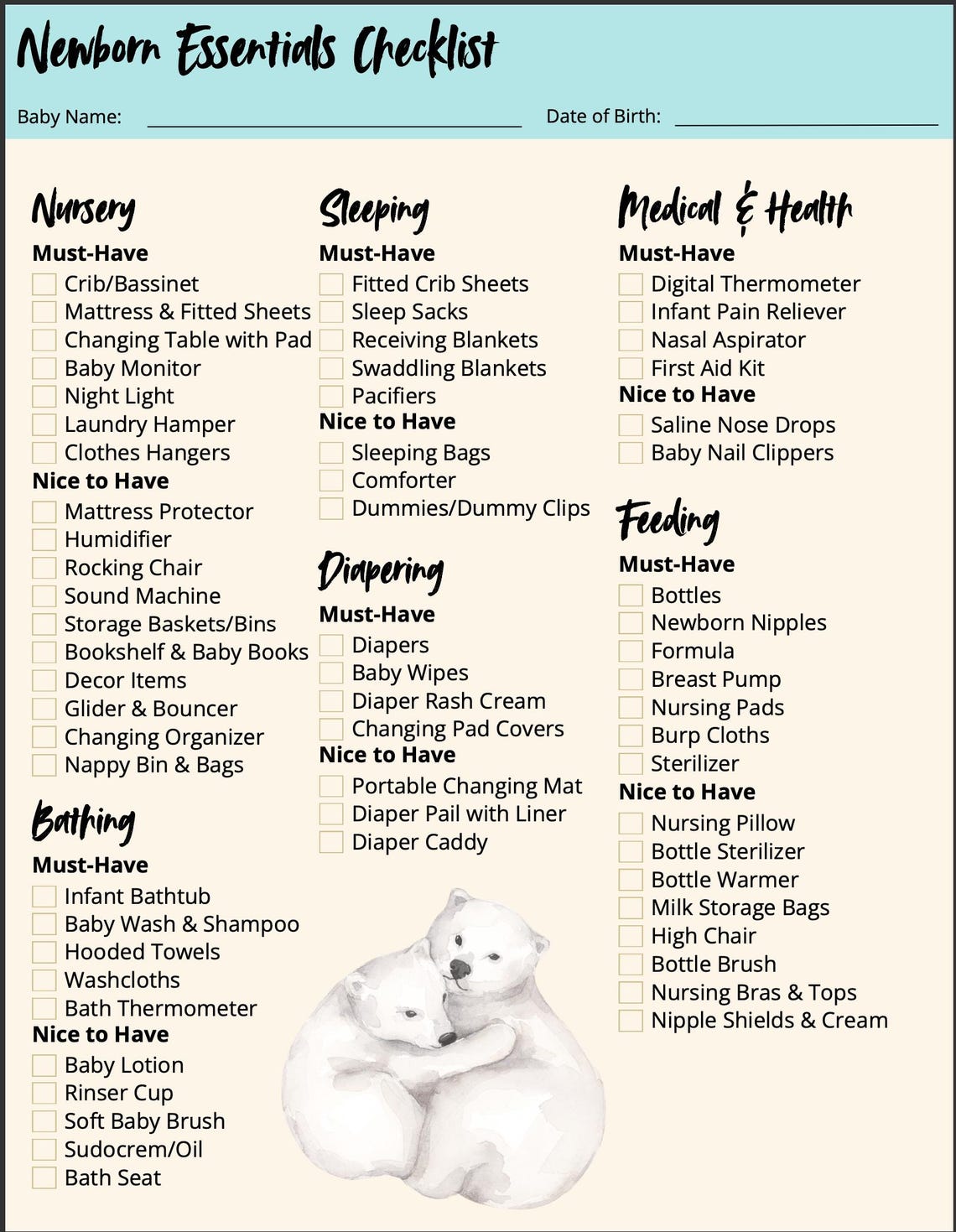 Baby Essentials Checklist Printable | Newborn Must-haves | Nursery ...