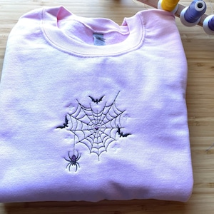 Embroidered Heart Web Sweatshirt, Cute Spiderweb Sweater, Halloween Spider Sweatshirt, Pastel Goth Sweater