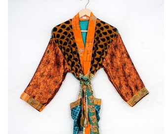 Satin Silk Kimono Robe For Girls, Honeymoon Night Wear Silk Kimono, party Wear Kimono,  RS-3680