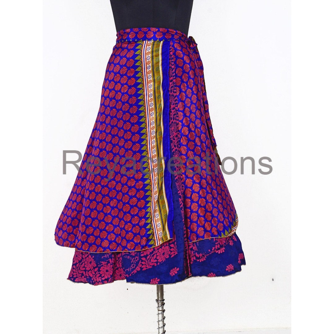 Vintage Sari Beaded Patchwork Bohemian Skirt Reddish Orange W28 1