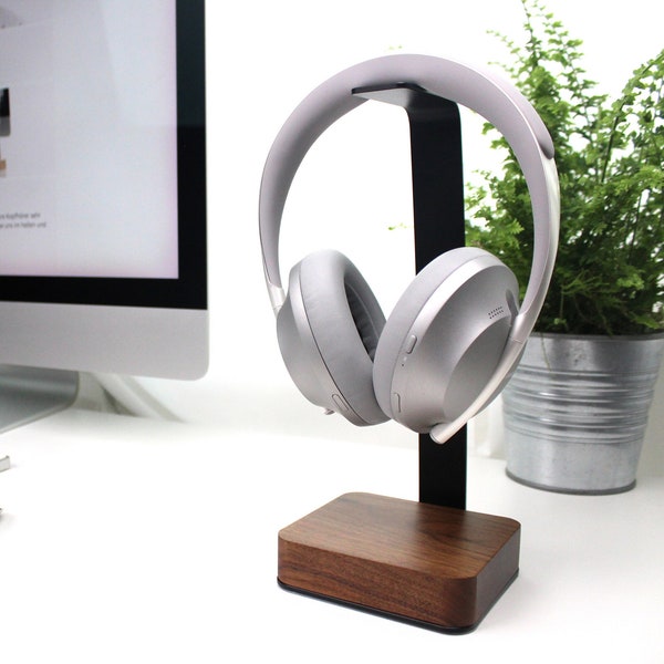 Modern Headphone Stand Metal & Wood Walnut / Headphone Holder Headset Mount Headphone Stand Headset Stand Audiophile DJ Gift Gamer