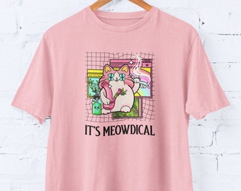 Funny Stoner Shirt, Weed Shirt It's Meowdical Smoking Cat, Plus Size, Vaporwave Stoner Queen, Aesthetic Stoner Gift, Marijuana T-Shirt