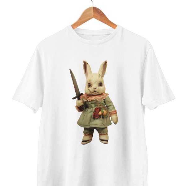 Knife Bunny T-Shirt, Alternative Clothing, Grunge Clothes, Creepy Stuffed Rabbit Shirt, Weird Tee, Gore, Edgy, Horror, Punk, Goth, Evil