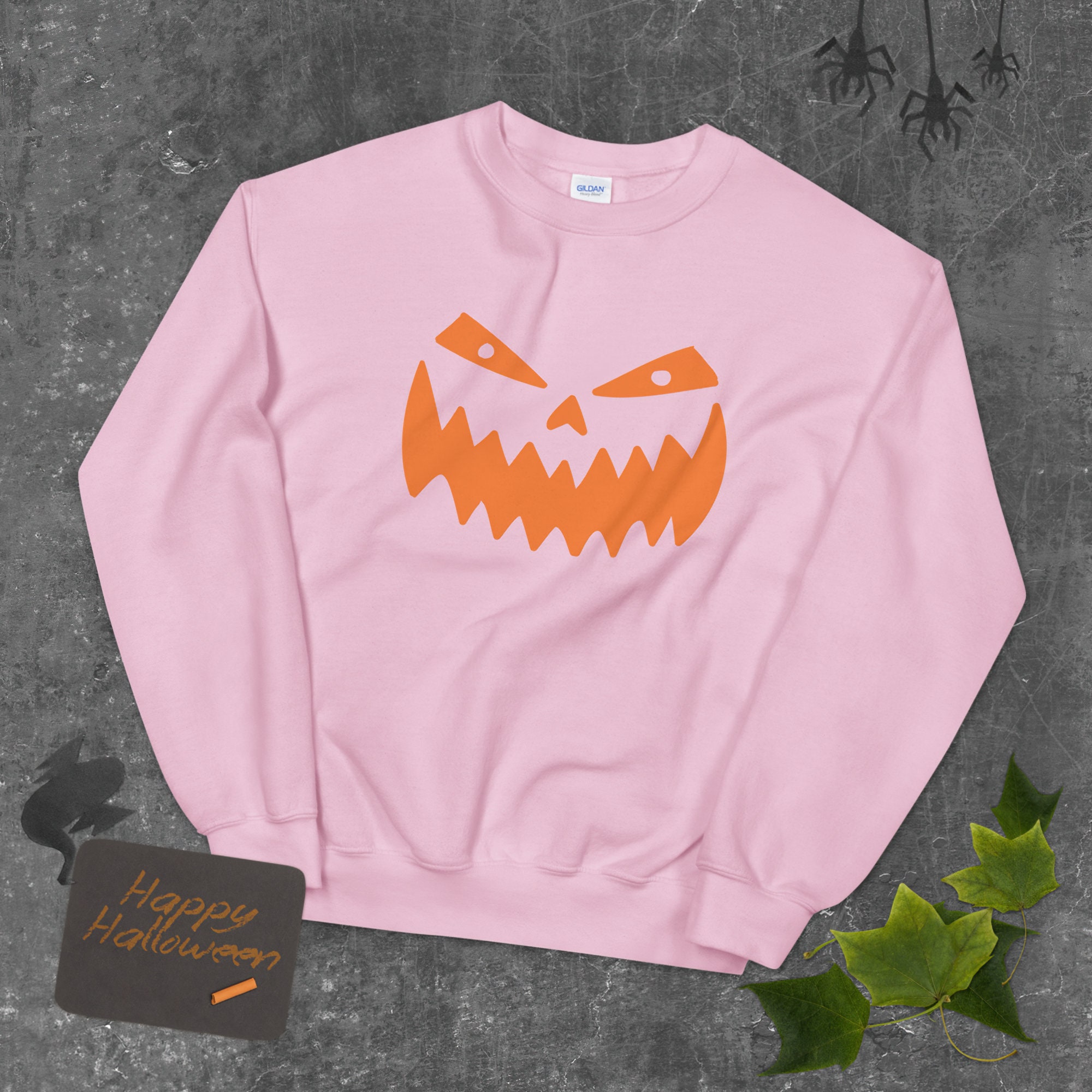 Discover Spooky Pumpkin Halloween Sweatshirt, Halloween Crewneck, Halloween Costume, Halloween Sweater, Creepy Gift, Plus Size Halloween, Orange