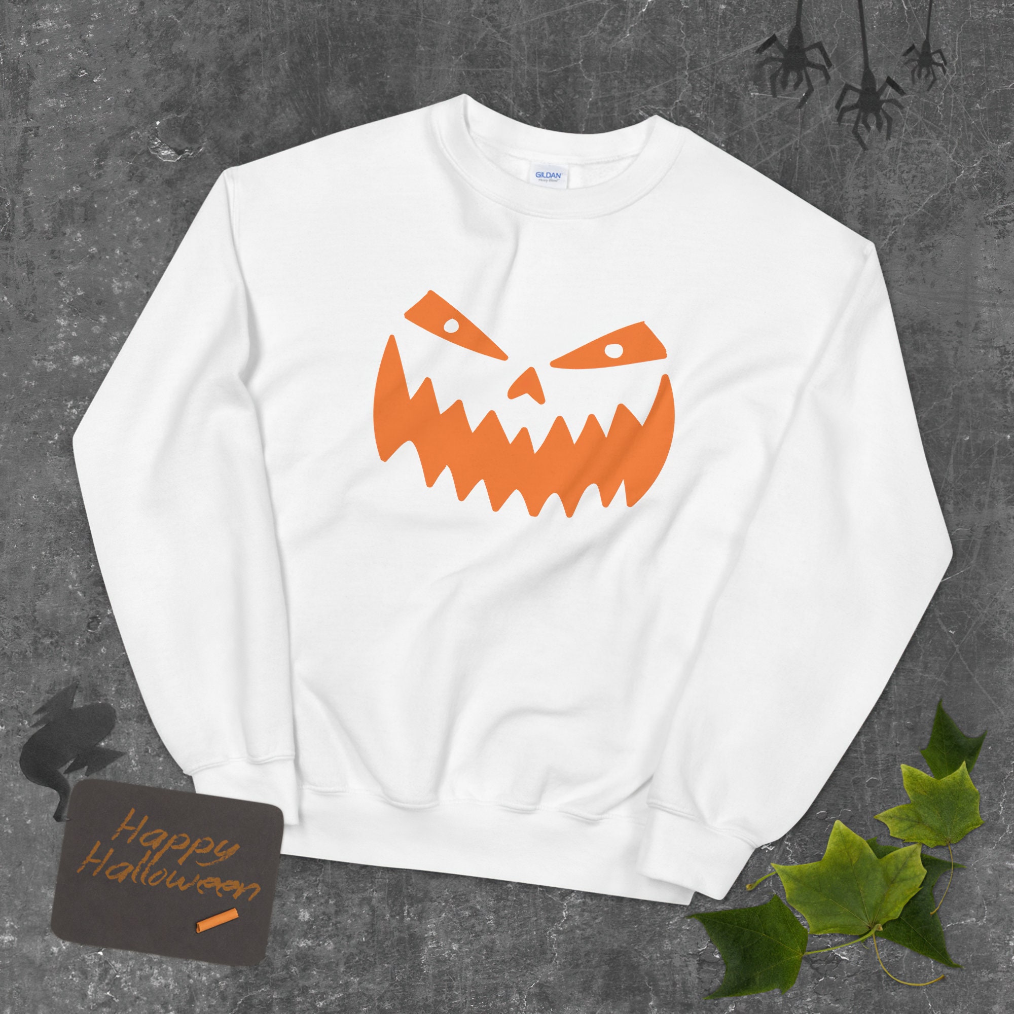 Discover Spooky Pumpkin Halloween Sweatshirt, Halloween Crewneck, Halloween Costume, Halloween Sweater, Creepy Gift, Plus Size Halloween, Orange