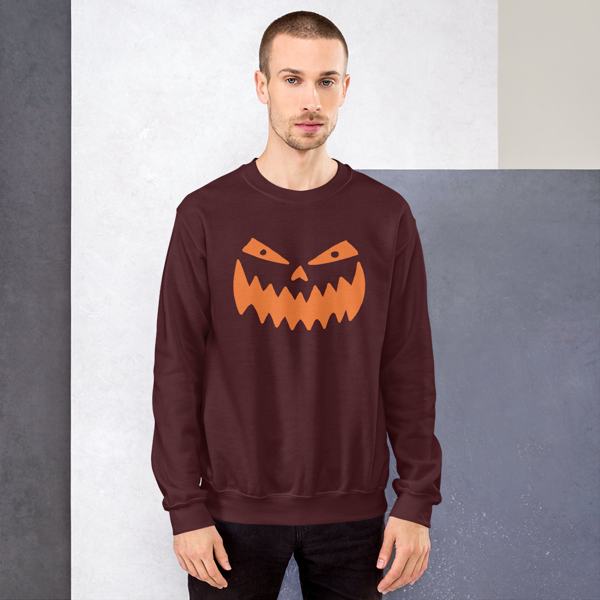 Discover Spooky Pumpkin Halloween Sweatshirt, Halloween Crewneck, Halloween Costume, Halloween Sweater, Creepy Gift, Plus Size Halloween, Orange