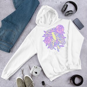Pastel Goth Hoodie, Rib Cage And Roses Hoodie, Kawaii Sweater, Alt Clothing, Soft Grunge, Egirl, Edgy, Emo, Yami Kawaii, Plus Size Goth White