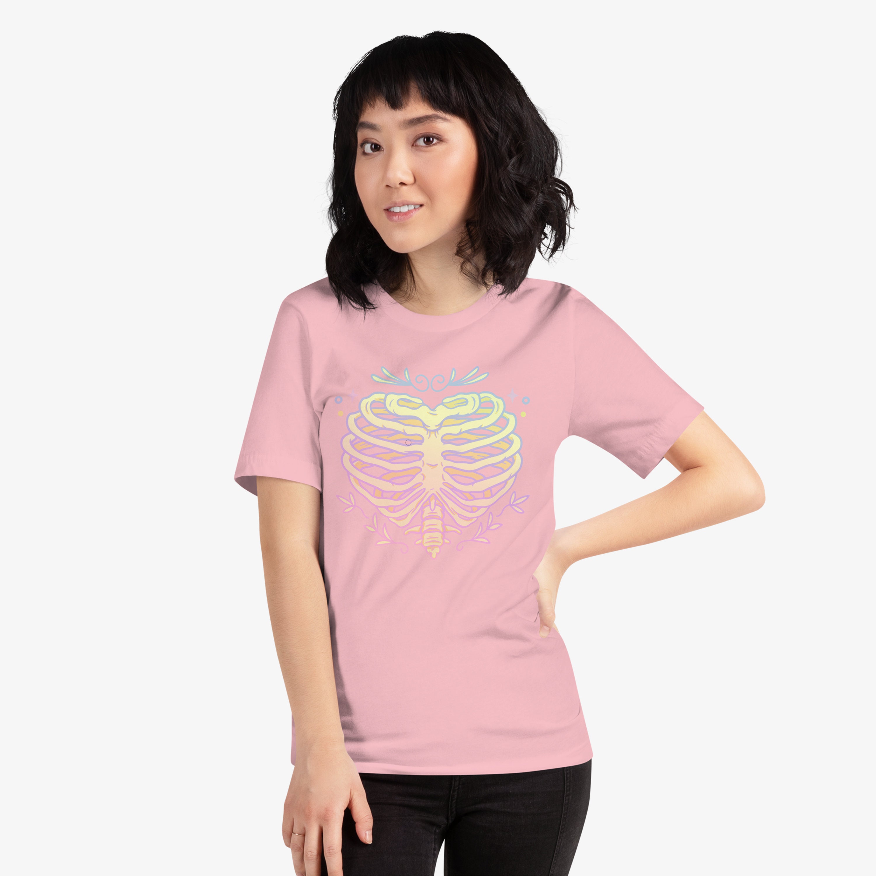 Discover Pastel Goth Skeleton Shirt (Rib Cage Shirt, Plus Size Goth, Kawaii Goth T Shirt, Alt Clothing, Y2K, Yami Kawaii, Edgy, Soft Grunge, Horror)