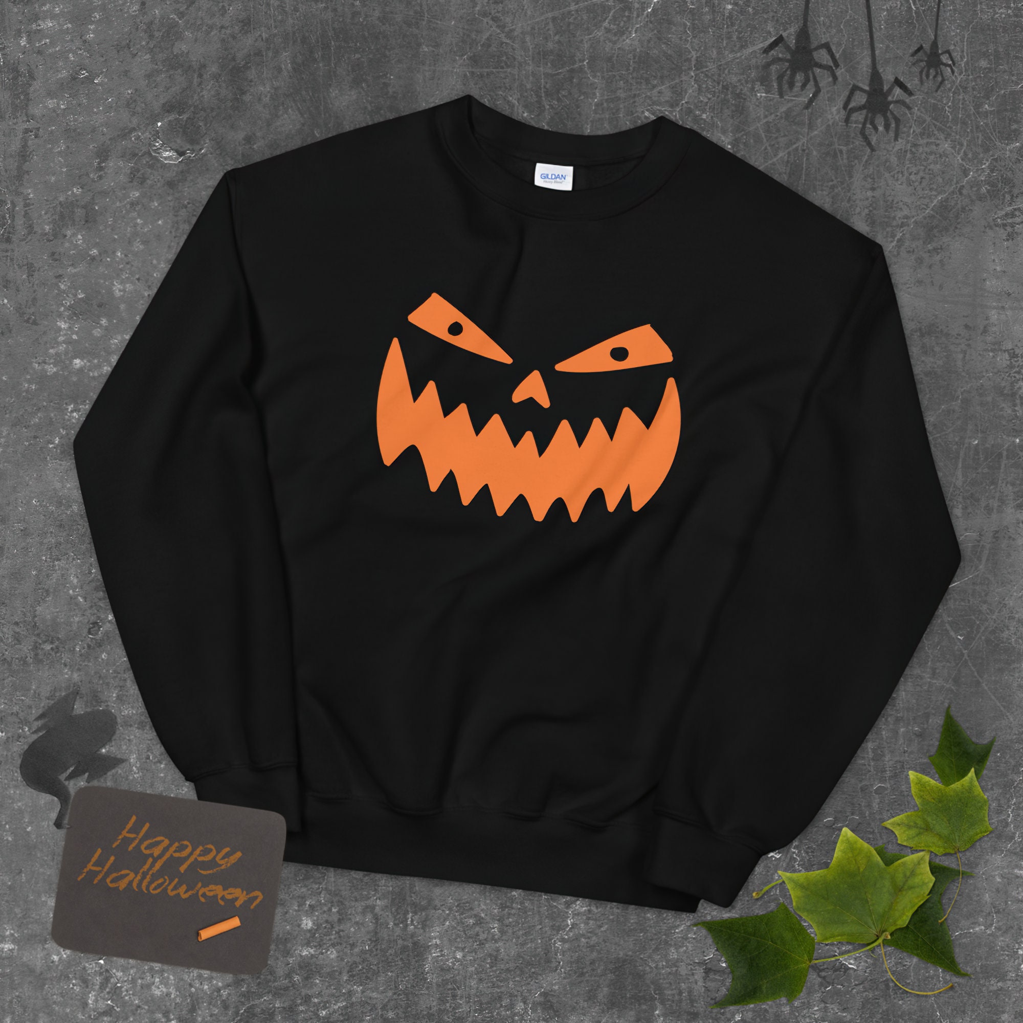 Discover Spooky Pumpkin Halloween Sweatshirt, Halloween Crewneck, Halloween Costume, Halloween Sweater, Creepy Gift, Plus Size Halloween, Orange